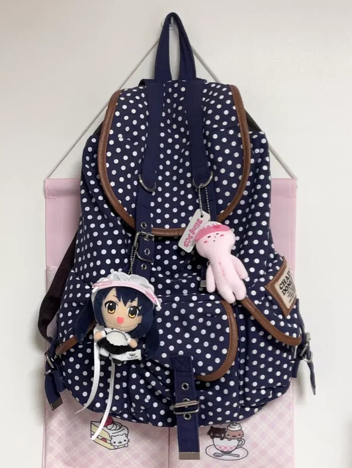 체인도넛 일본빈티지 모리걸 네이비 도트백팩 배낭 상품이미지1