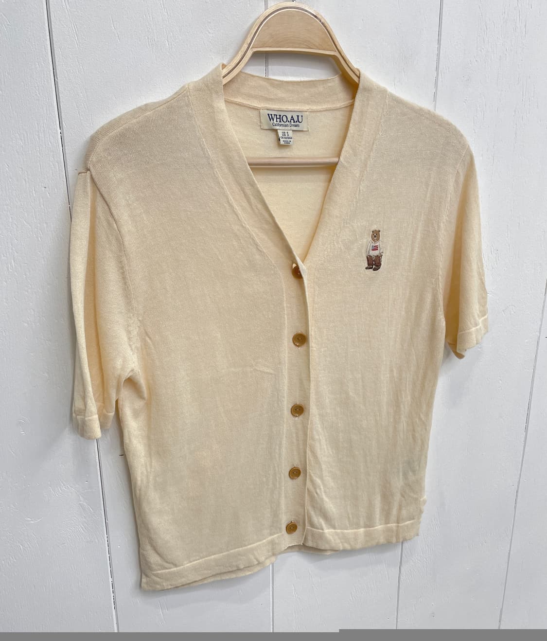 후아유 스티브 곰돌이 자수 반팔 가디건 상품이미지4