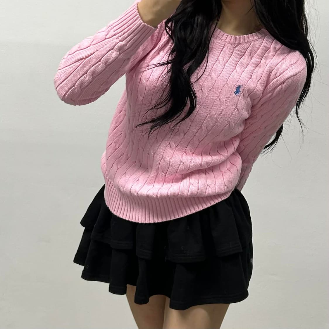 폴로 랄프로렌 신형 큐알택 베이비핑크 케이블 걸즈 크루넥 니트(M) 상품이미지1