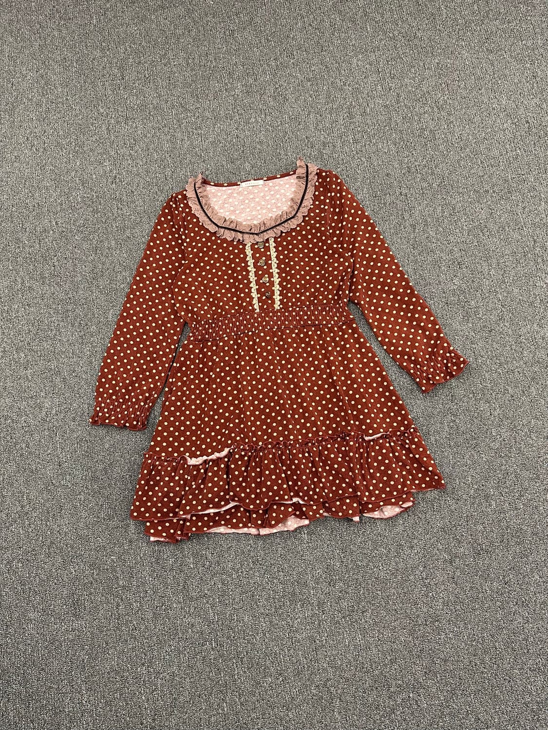 M)Axes Femme vintage 여성 도트 레이스 버건디 원피스 상품이미지1