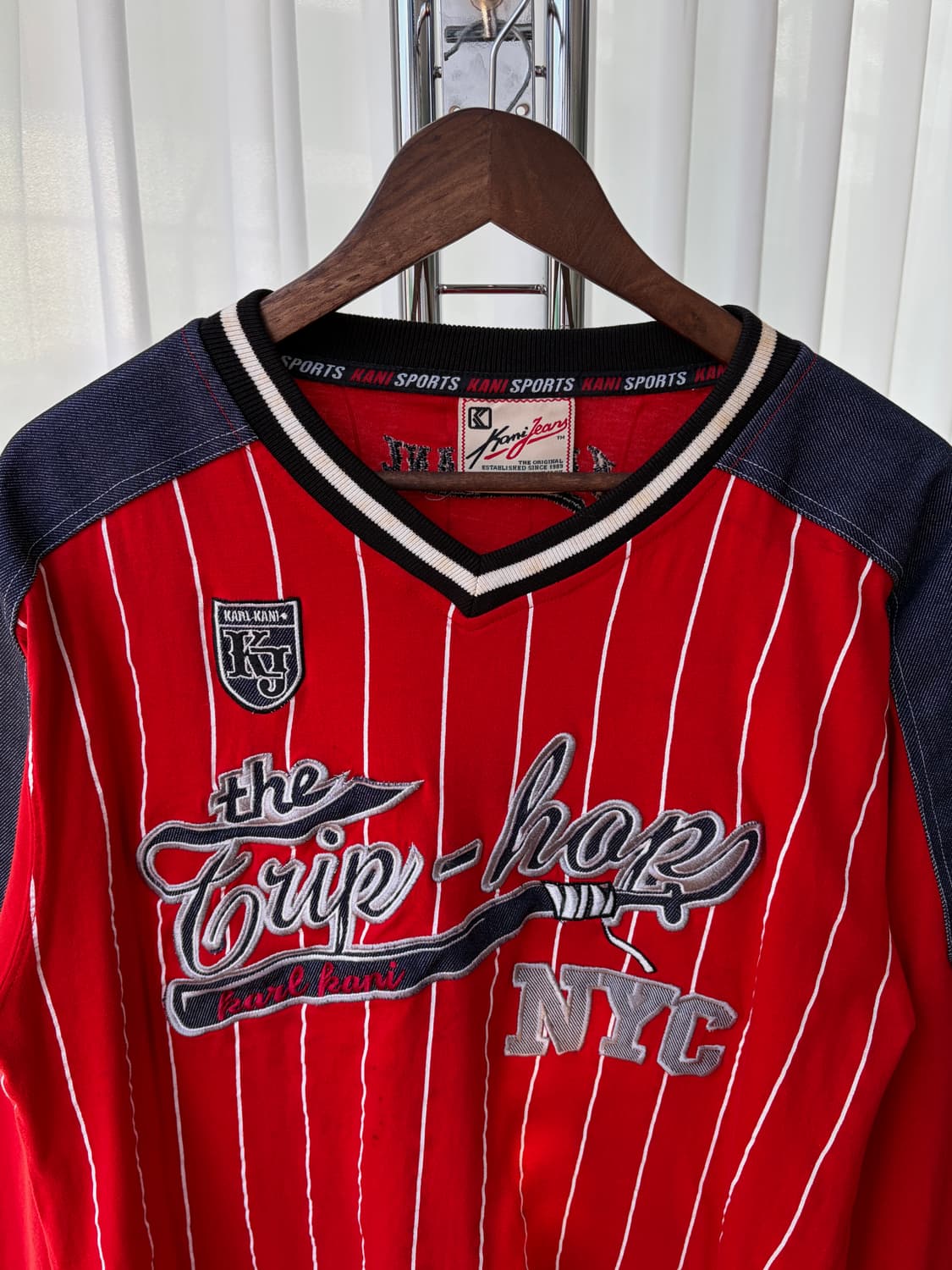 [XL]칼카니 올드스쿨 스트라이프 데님 숄더 패치 롱 슬리브  상품이미지9