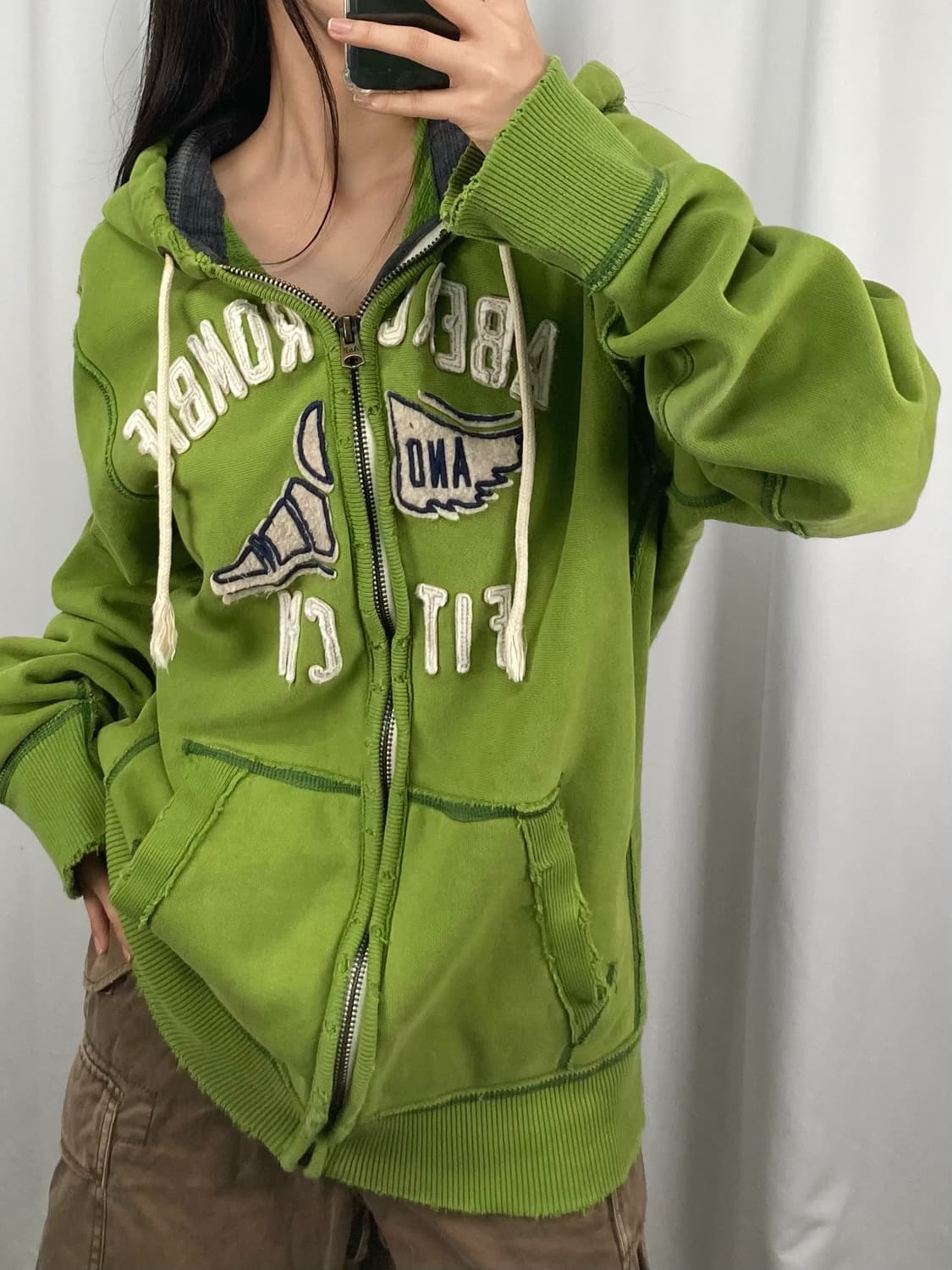 아베크롬비 로고 그린 후드집업 상품이미지2