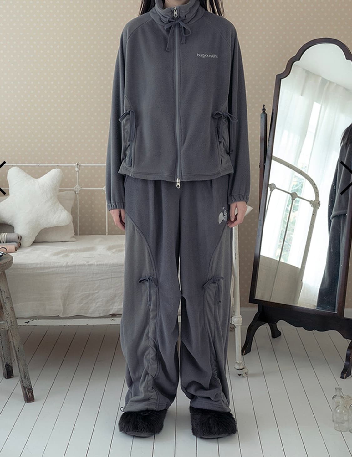 허그유어스킨 플리스 집업 트레이닝 셋업 챠콜 상품이미지2