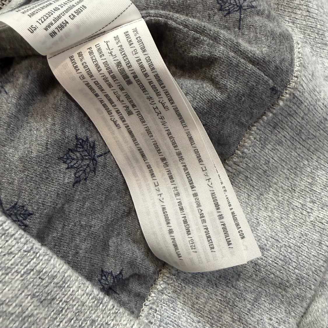 아베크롬비 사이드 패치로고 그레이 후드집업 상품이미지5