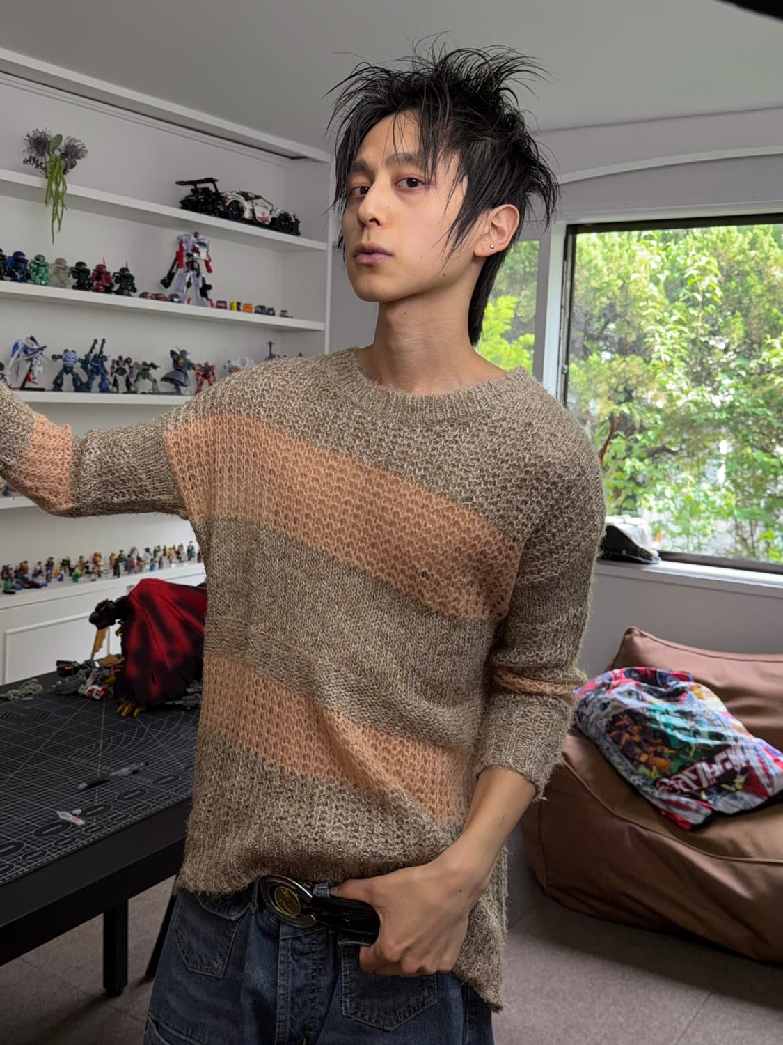 ELLE 카키 베이지 루즈 니트 상품이미지2