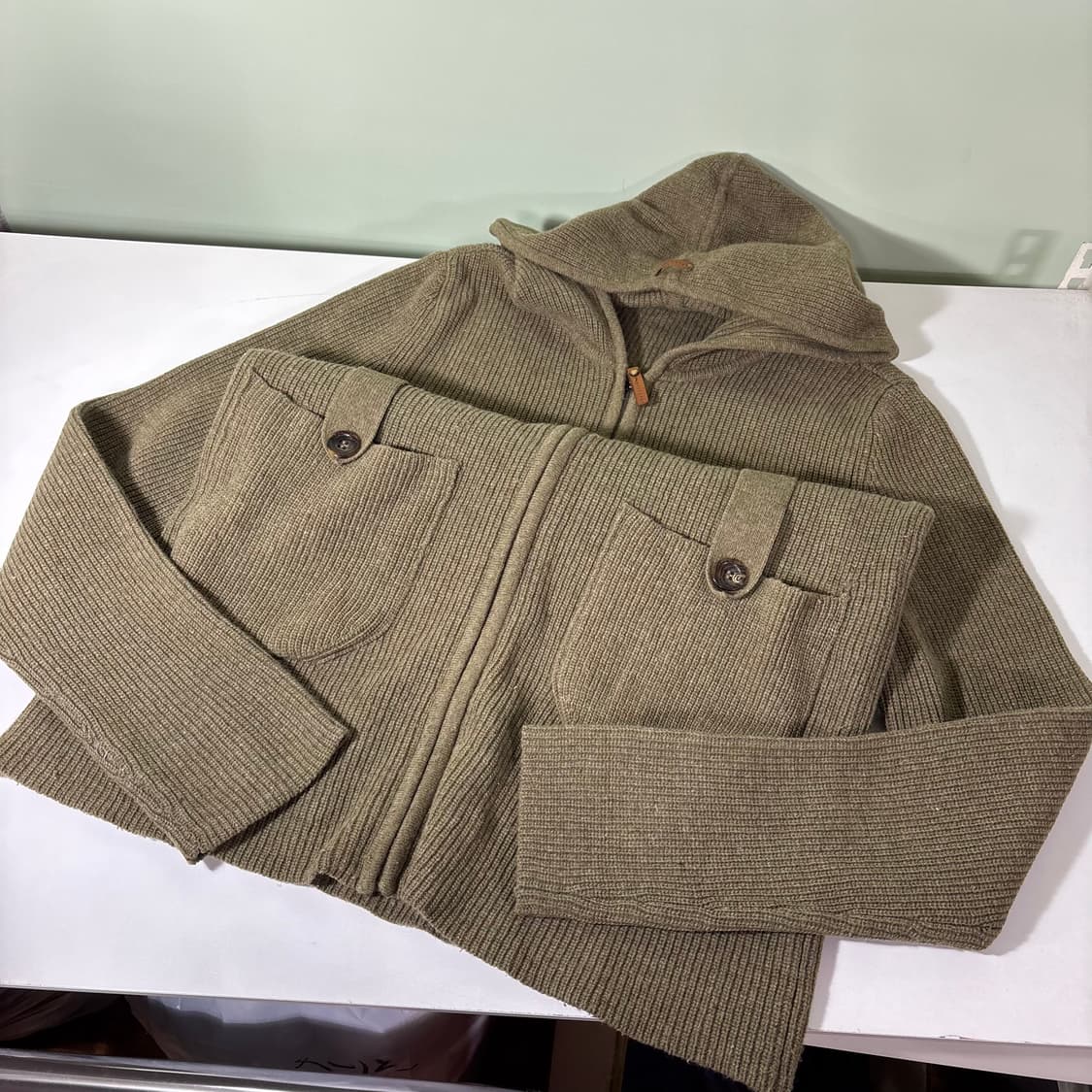 우먼M-L 빈폴 레이디스 카키 니트 후드집업 상품이미지2