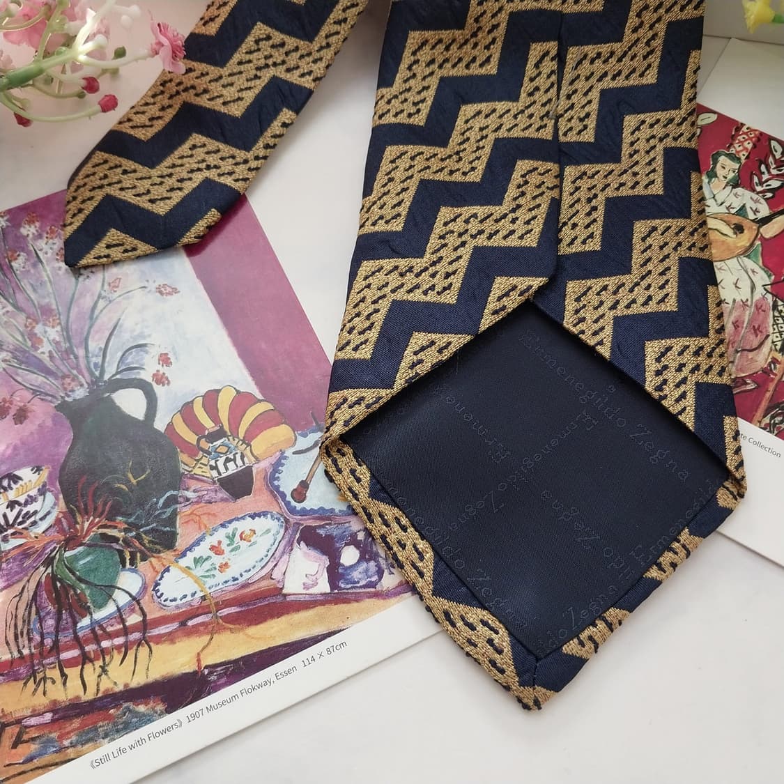 제냐 실크 골드 지그재그 패턴 넥타이 9.6cm A+등급 A1474
 상품이미지8