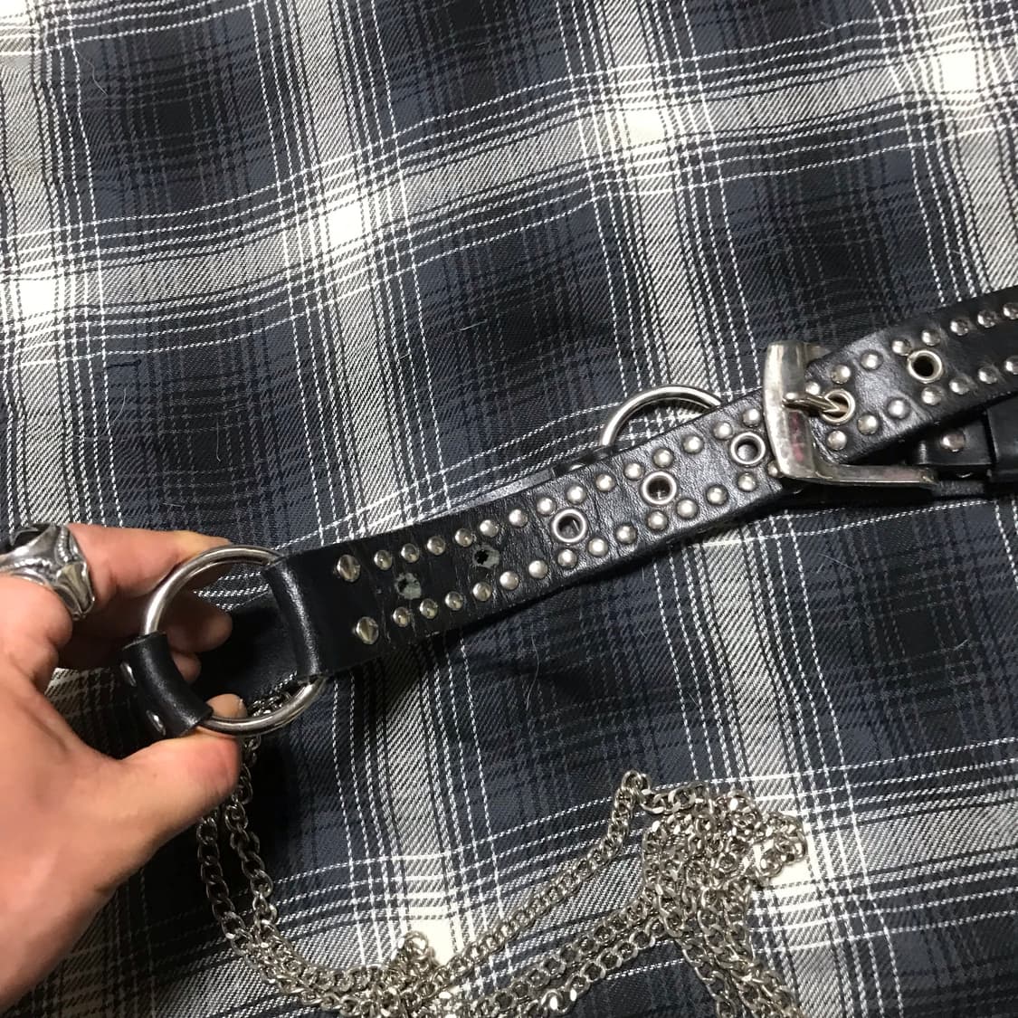 재팬 락 스터드 키링 레더 벨트 체인 세트 상품이미지5
