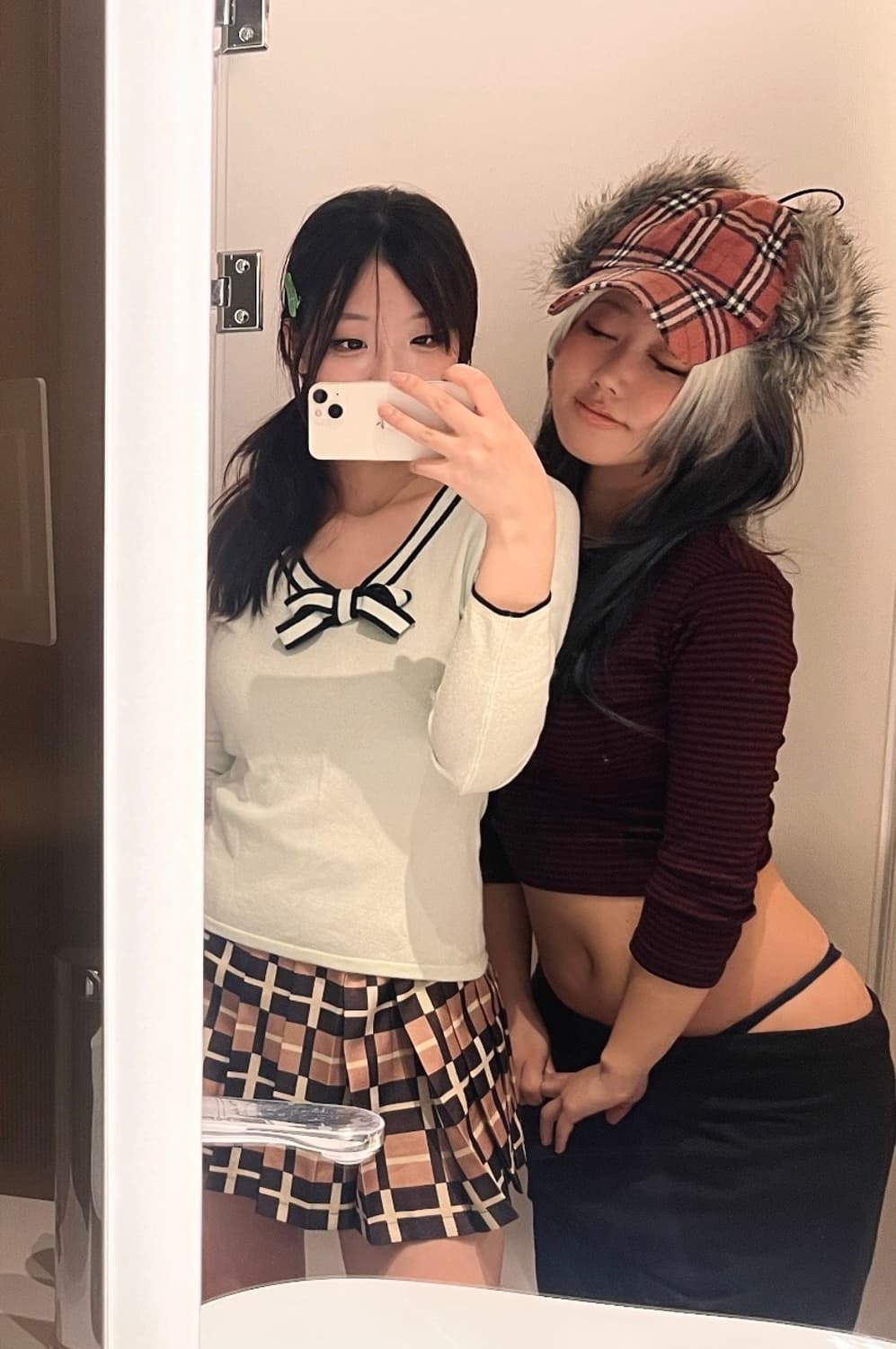 핑크 체크 퍼 볼캡 상품이미지3