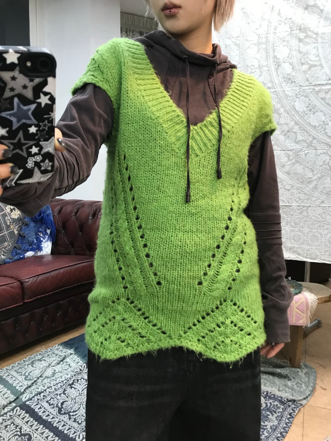 AU 빈티지 여성 브이넥 반팔 니트  상품이미지2