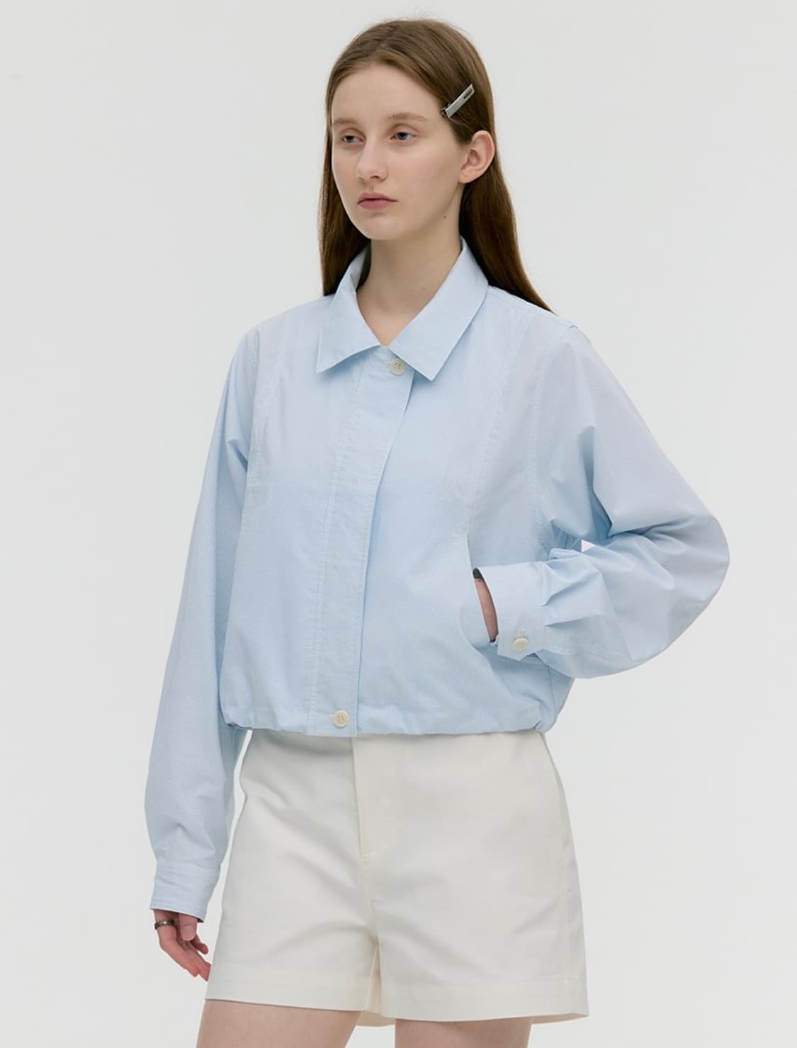 몽돌 커팅라인 스트라이프 블루종 자켓 상품이미지2