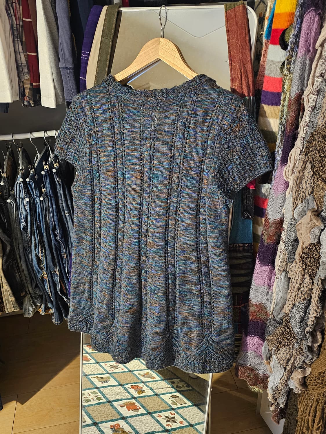 청록 보카시 반팔 니트 가디건 상품이미지2