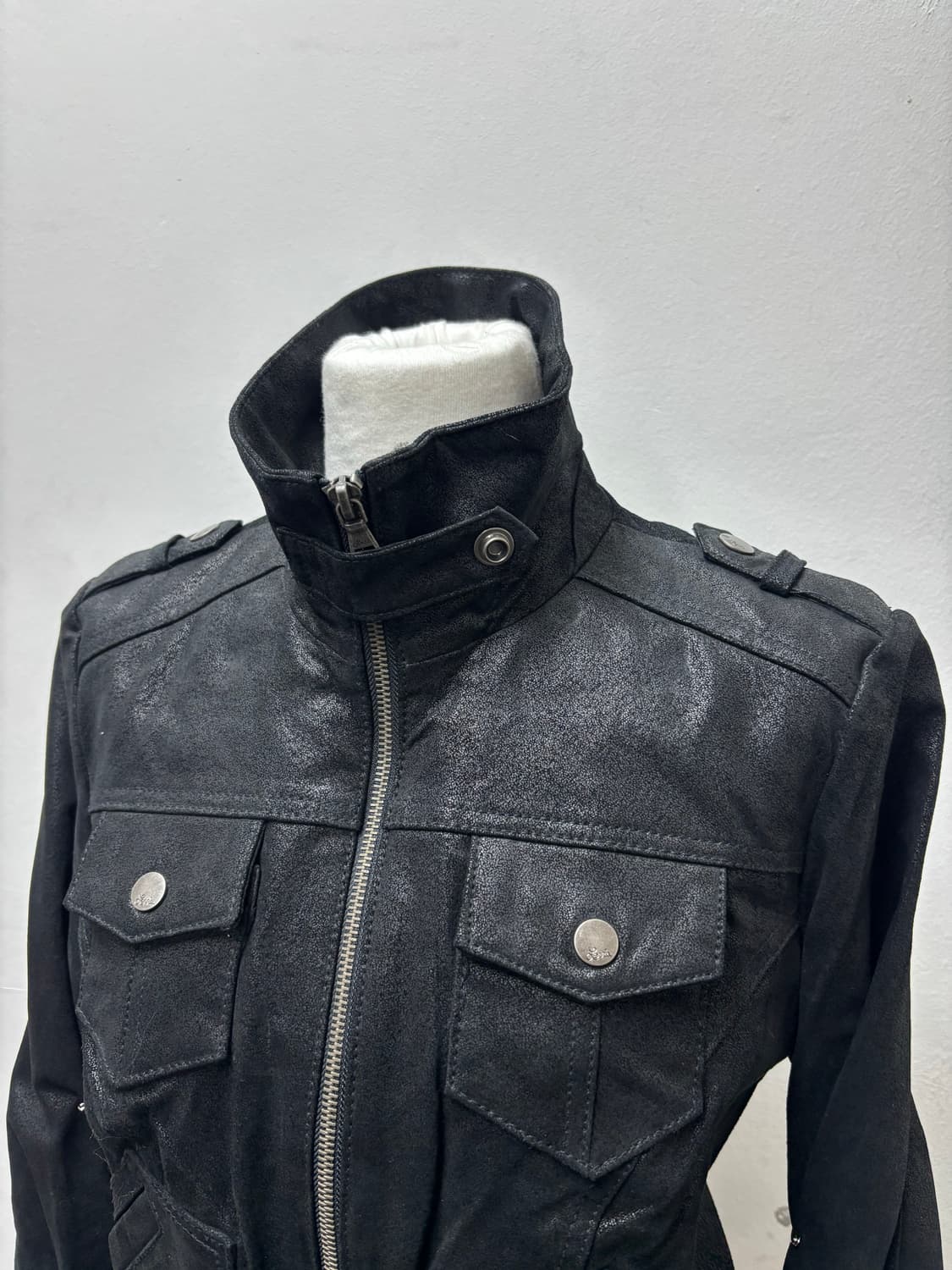 Y2K Genuine Leather Black High Neck Buck 상품이미지4