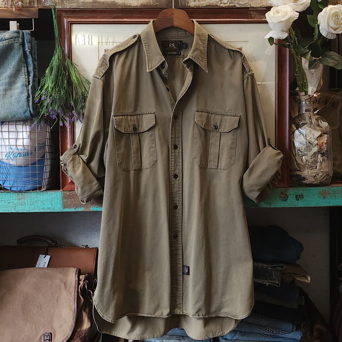 90s 더블알엘 밀리터리 셔츠 헤비코튼 워크셔츠 폴로 L 상품이미지2