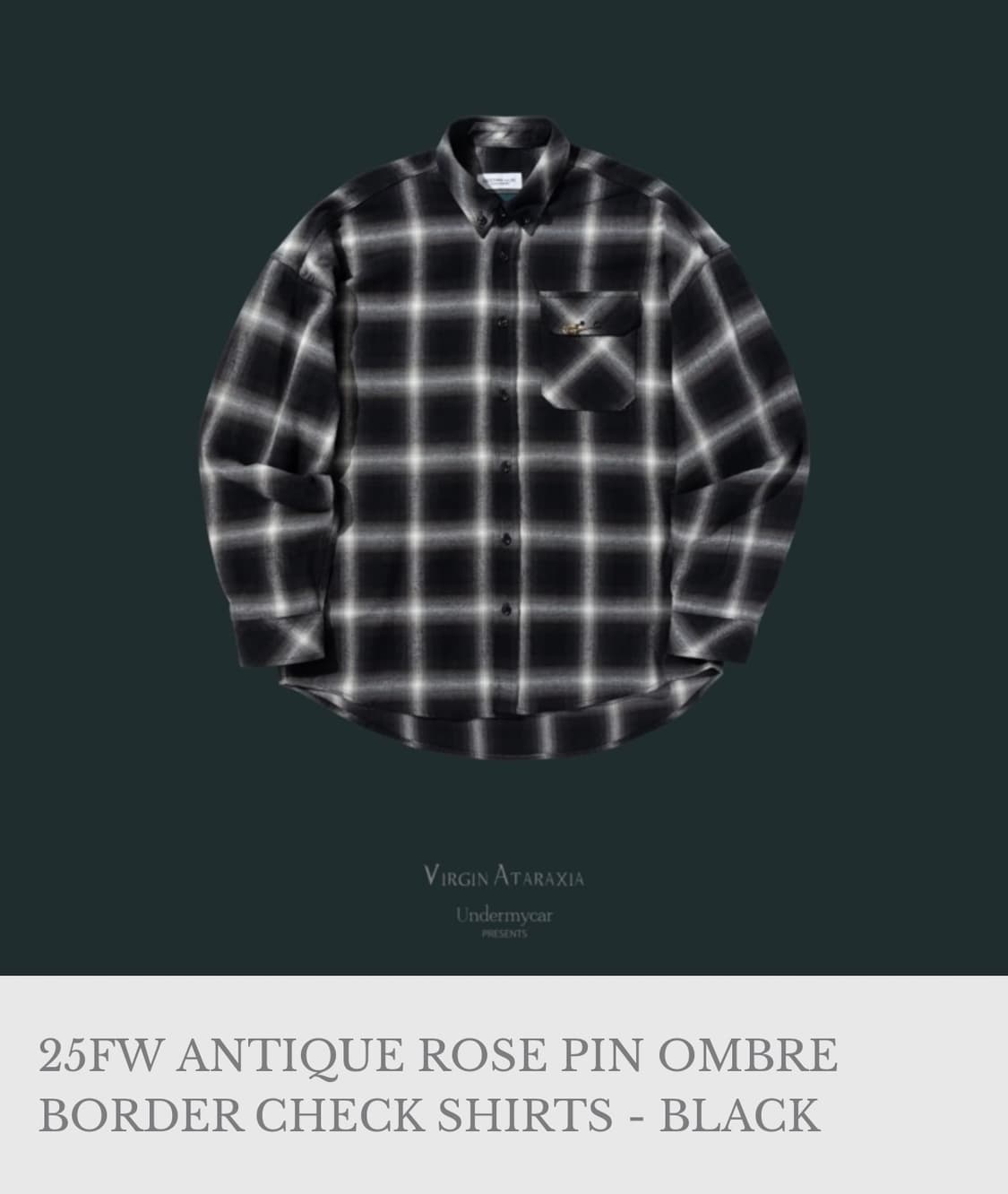 언더마이카 25fw 앤틱로즈 핀 옴브레 체크셔츠 블랙 1 상품이미지4