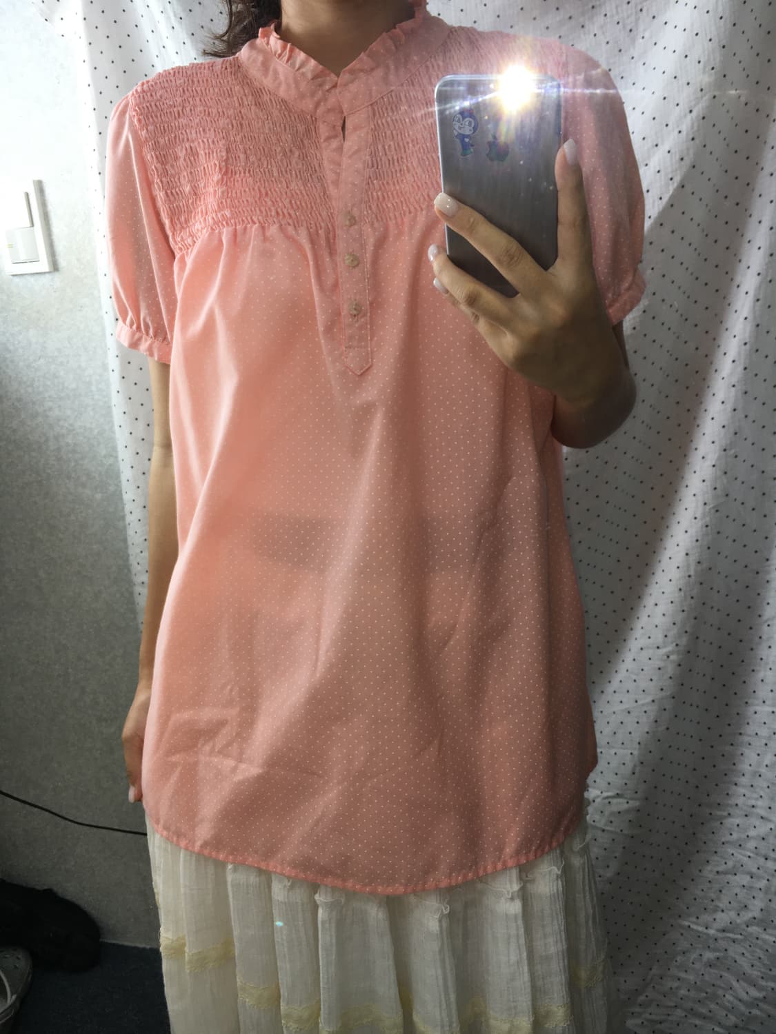 피치 핑크 도트 블라우스 상품이미지3