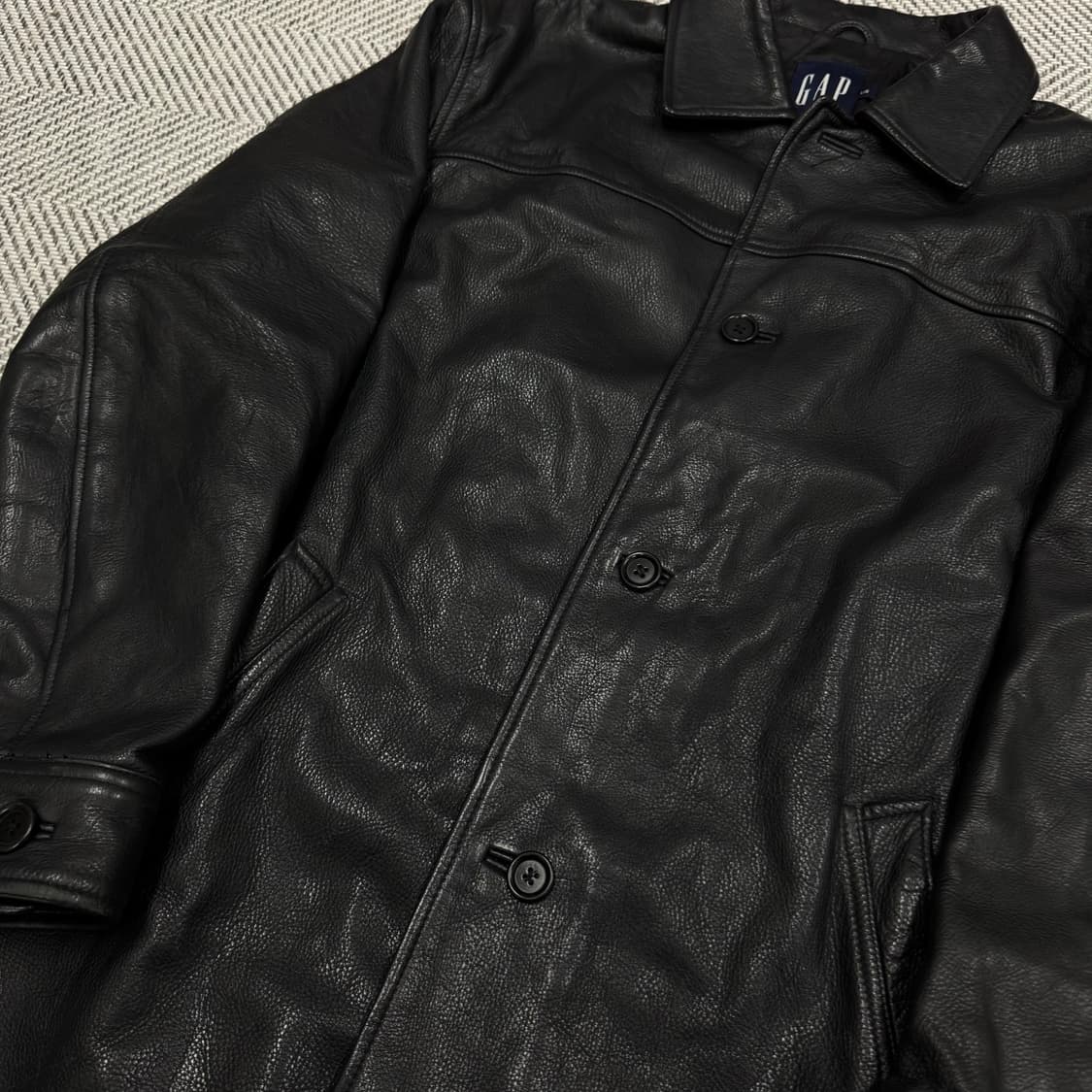 [L]올드 갭 레더 빈티지 카 코트 블랙 상품이미지2