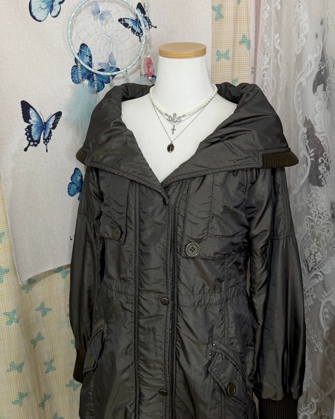 쿨 카키 빅 카라 야상 자켓 상품이미지8