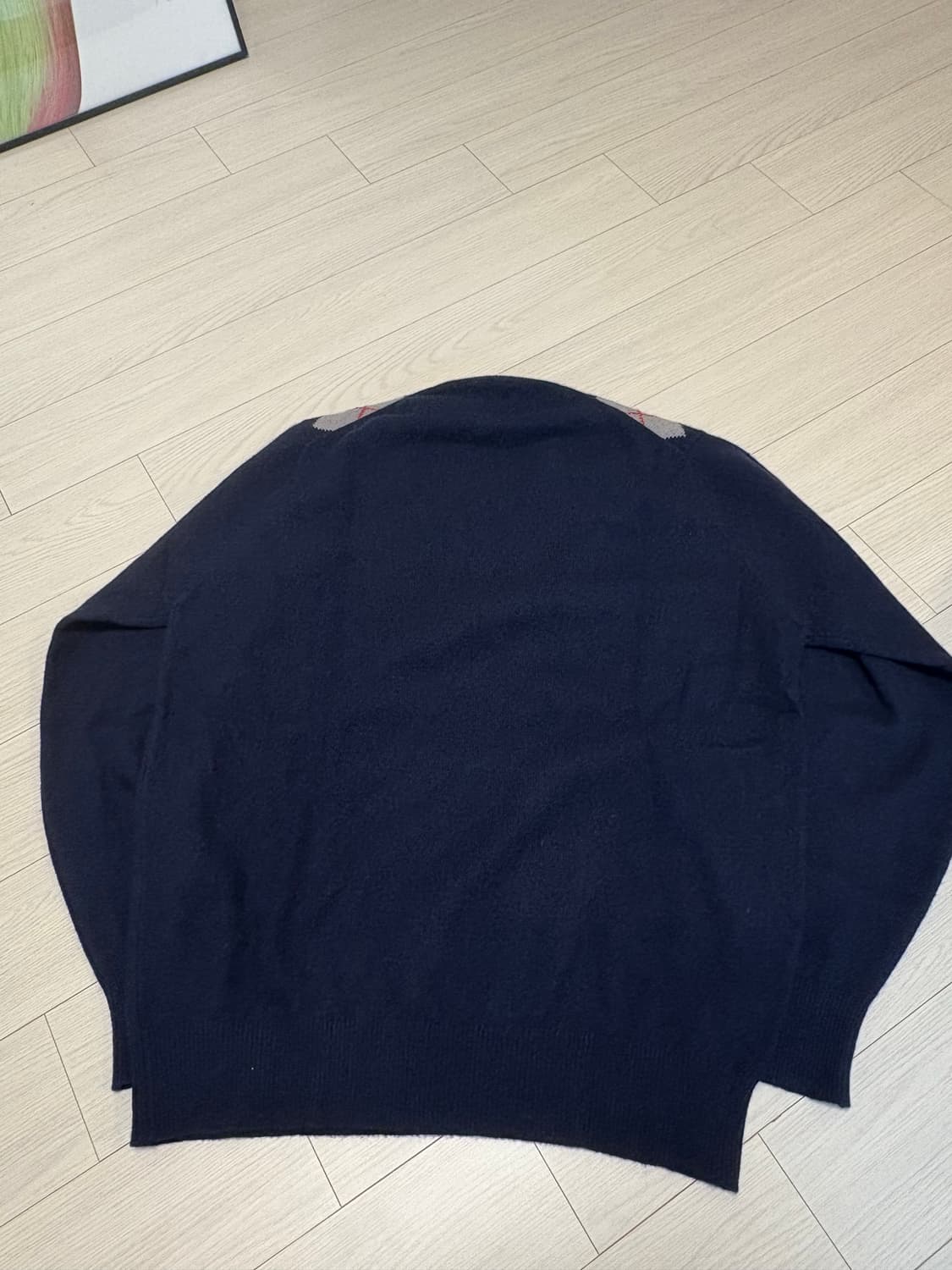빈티지 네이비 아가일 체크 캐시미어 니트 100-103사이즈 상품이미지3