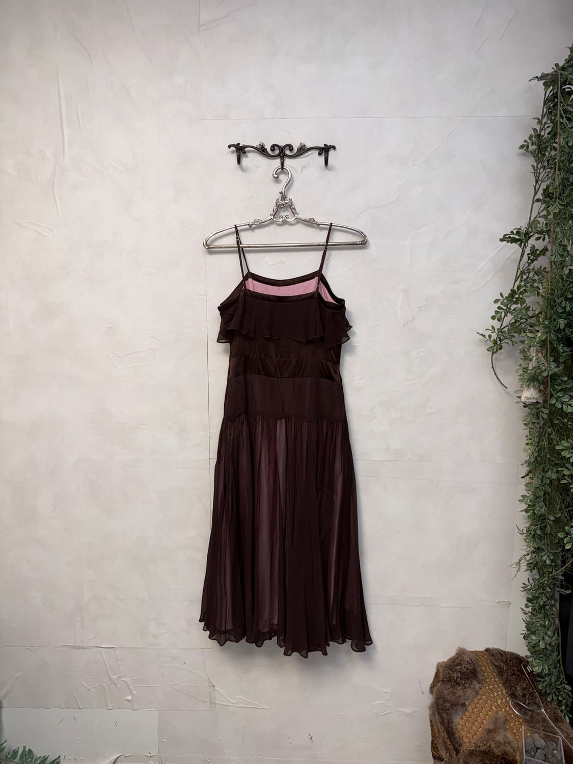 Pink brown silk pleats sheer ops 상품이미지6
