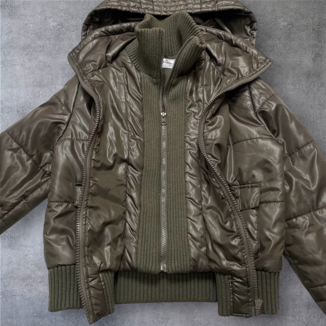 Sewardical 카키브라운 레이어드 니트넥 후드 숏패딩 M 상품이미지2