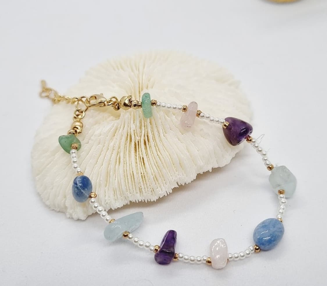 새제품. 핸드메이드 ) 천연석믹스 faux pearls Bracelet 상품이미지1