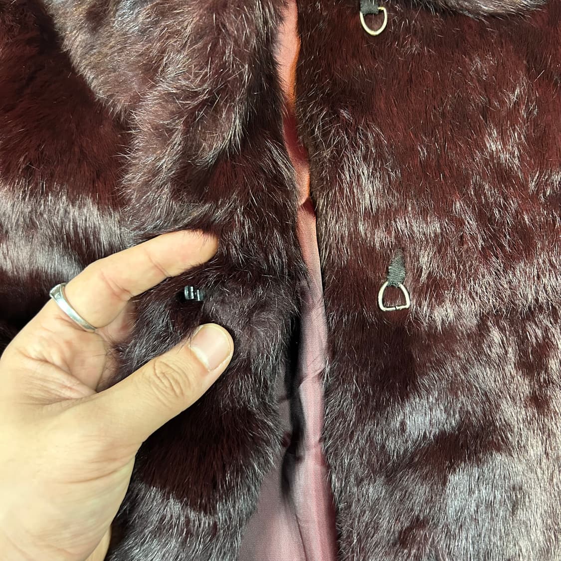 pierre cardin 버건디 토끼털 래빗 퍼 모피 자켓 상품이미지3