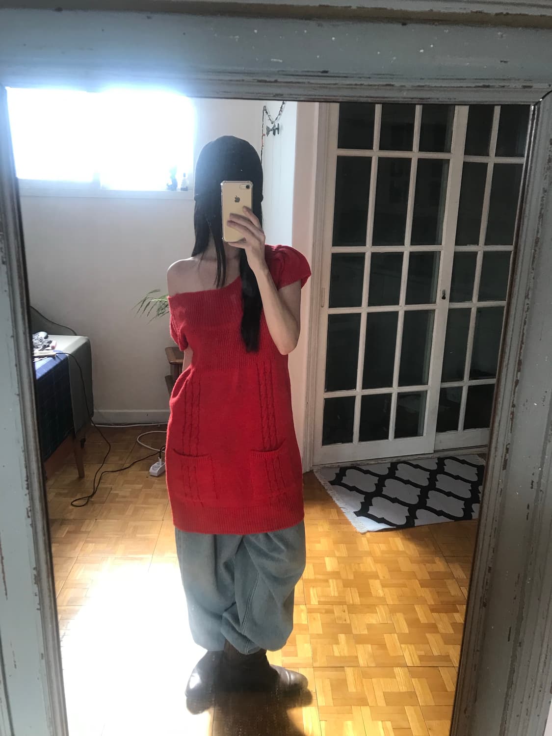 vintage red pocket knit one-piece 상품이미지1