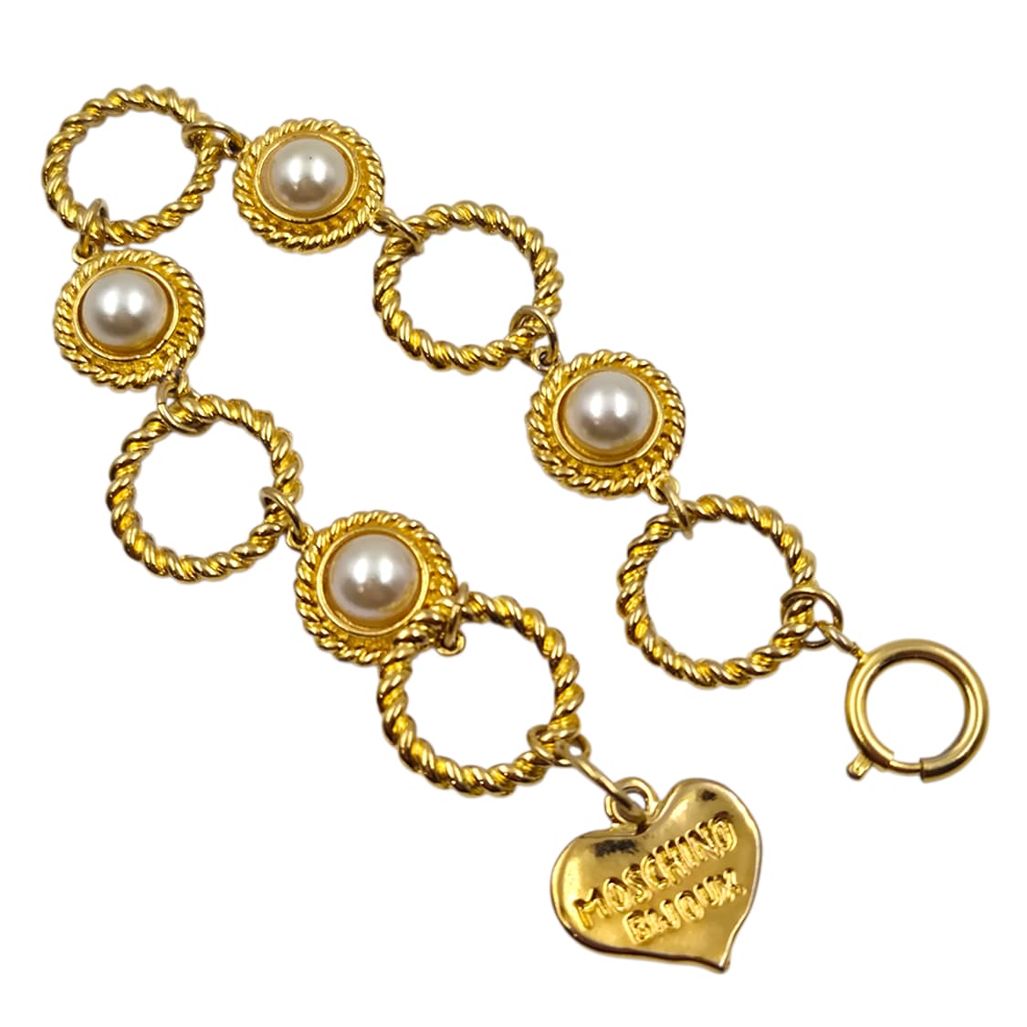 90s 모스키노 비쥬 진주 사슬 하트 팔찌 상품이미지2