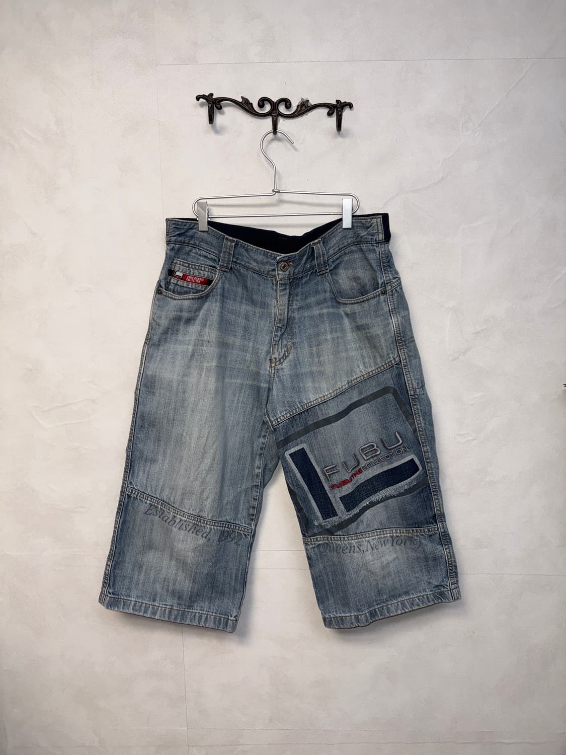 FUBU denim logo lettering patch bermuda  상품이미지1