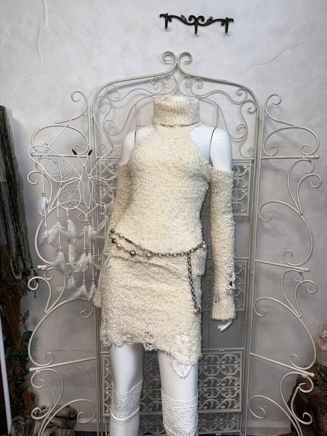 Threetimes damaged turtleneck skirt set 상품이미지1