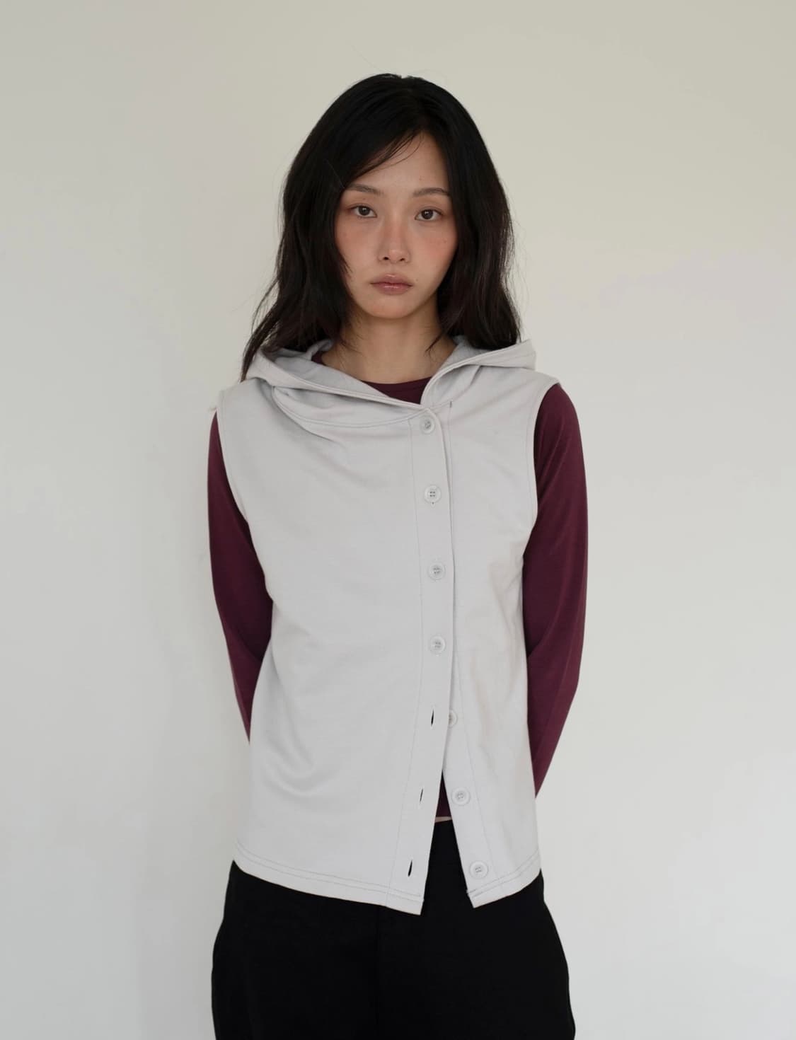 BUTTON HOODIE VEST (LIGHT GREY) 상품이미지2