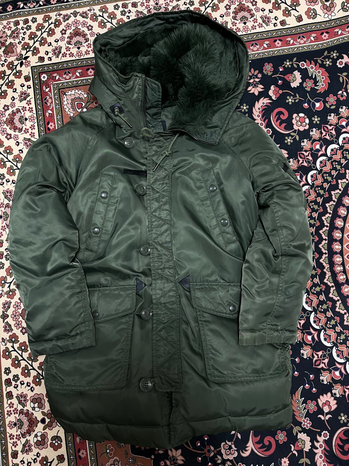 에비수 덕다운 야상 롱패딩 점퍼 카키 S/90 상품이미지1