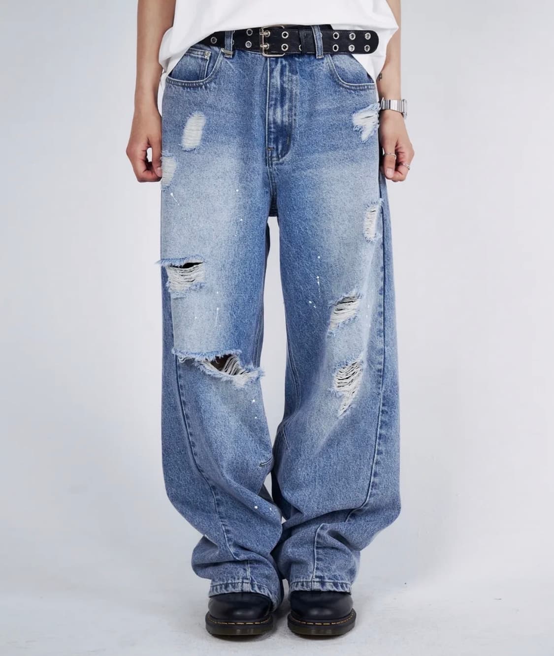슬로우애시드 디스트로이드 와이드 데님 팬츠 플레어 핏 S 상품이미지3