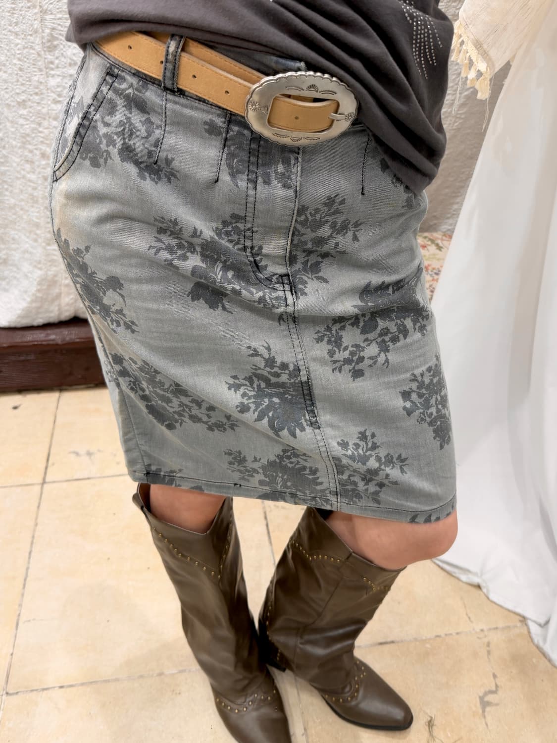 Summer flower midi denim skirt 상품이미지1