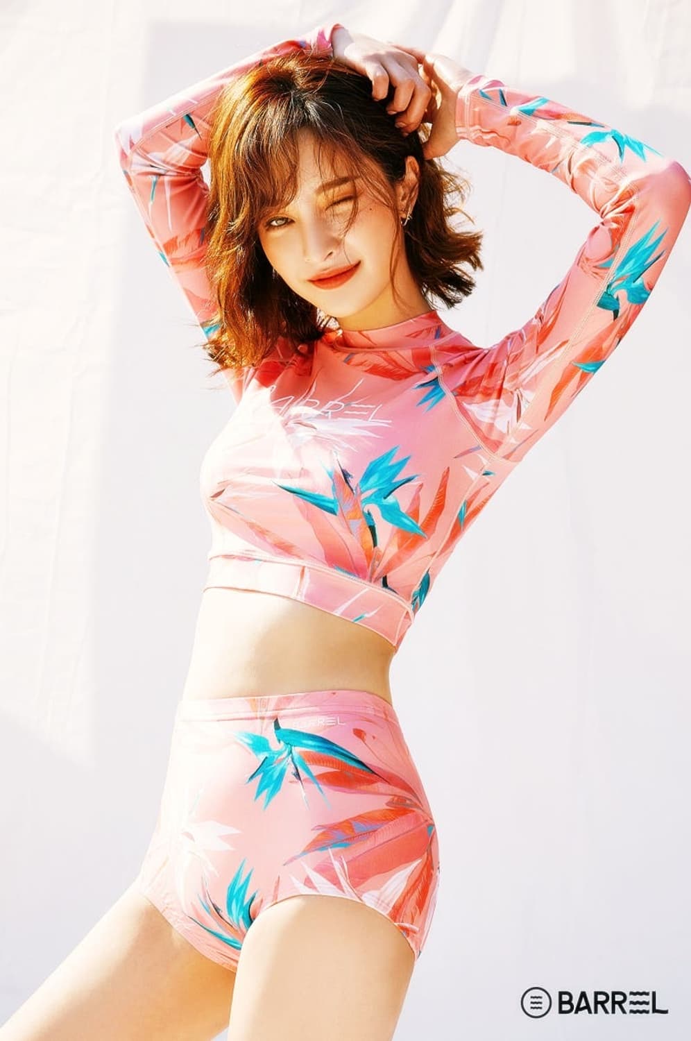 배럴 파라다이스 코랄핑크 래쉬가드set 오네갸루 상품이미지4