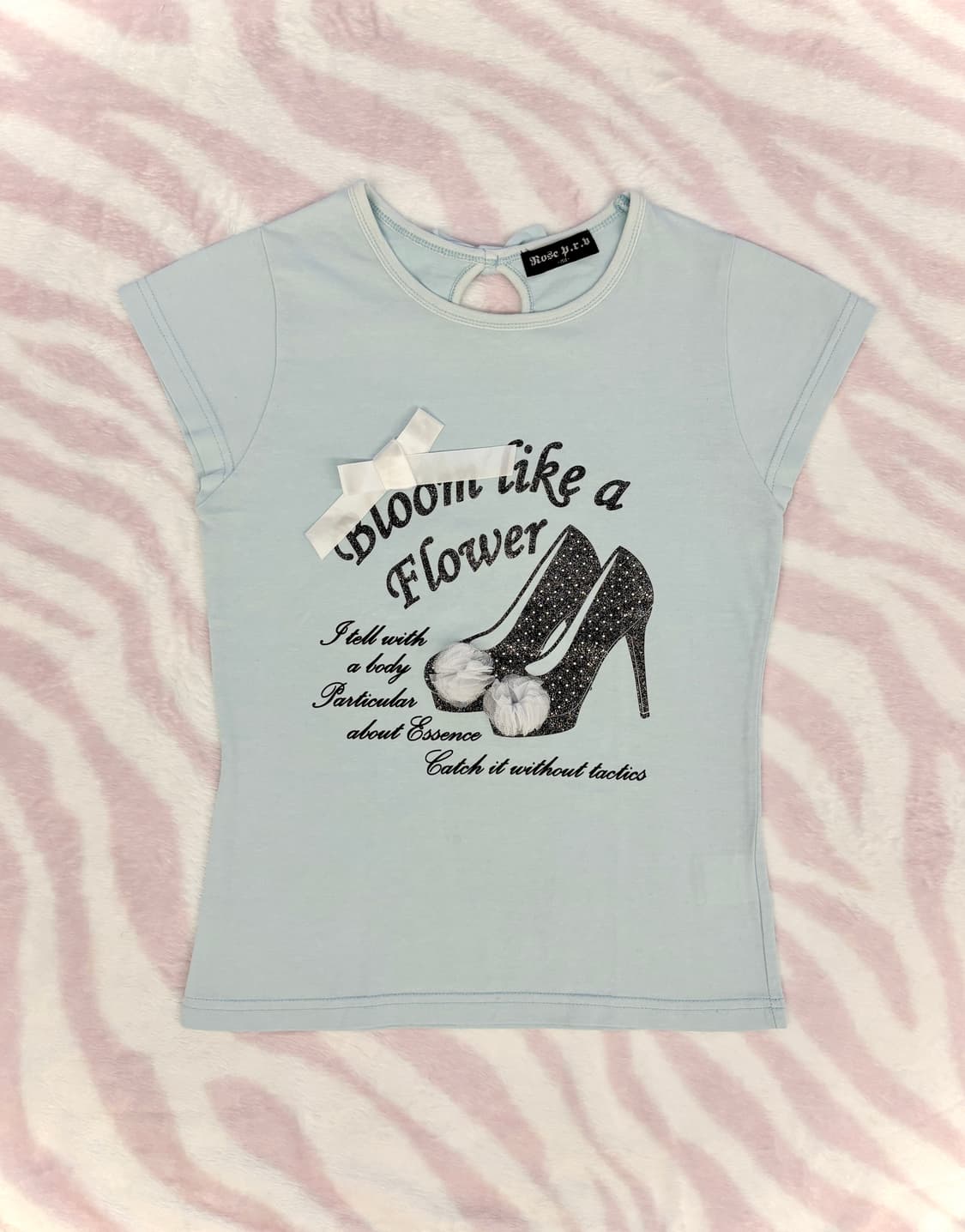 베이비블루 도트구두 레터링 리본 반팔티셔츠 탑 히메갸루 상품이미지1