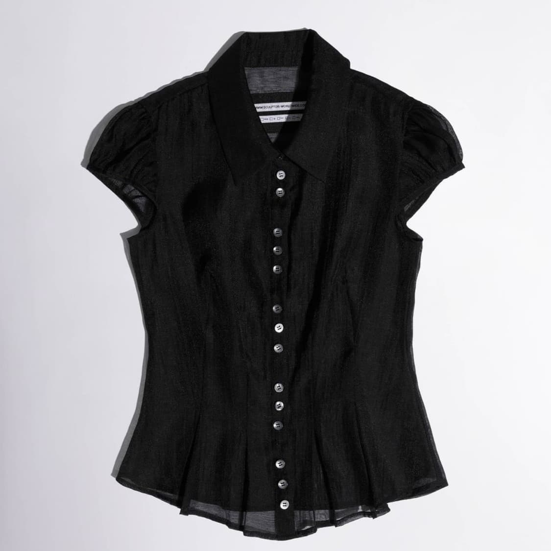 Sheer Pleated Hem Blouse (Black) 상품이미지1