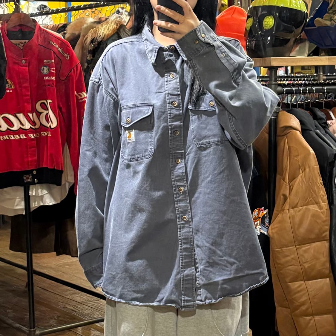 [HI] Carhartt 칼하트 투포켓 데님 긴팔 셔츠 블루그레이 상품이미지1
