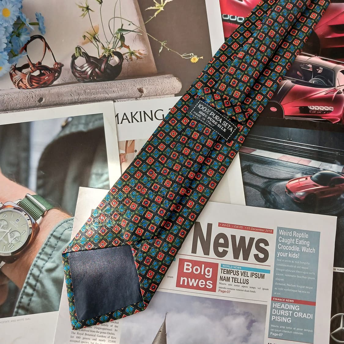 이태리 빈티지 실크 블랙 모자이크 넥타이 10cm A+등급 A19202
 상품이미지3