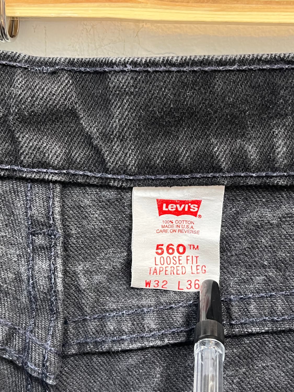 Levis 560 리바이스 오렌지탭 루즈 테이퍼드 블랙 데님 팬츠 W32 상품이미지4