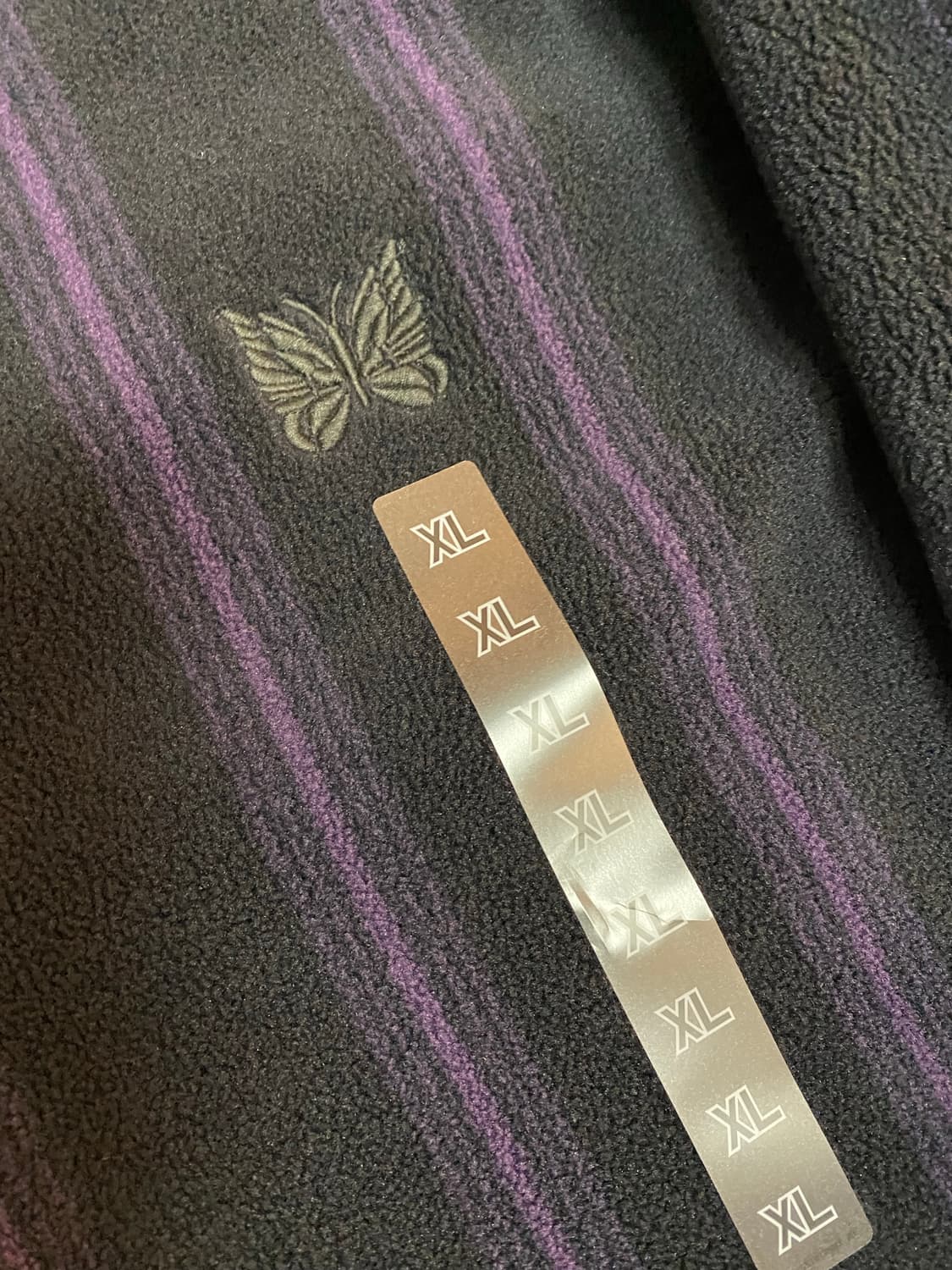 니들스 유니클로 플리스 후리스 가디건 블랙 퍼플 스트라이프 XL 상품이미지3