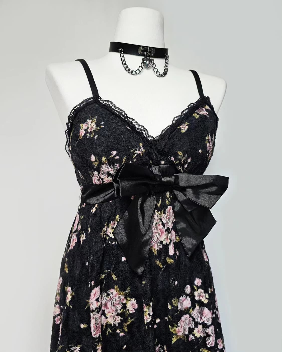 Black lace floral ribbon dress 상품이미지3