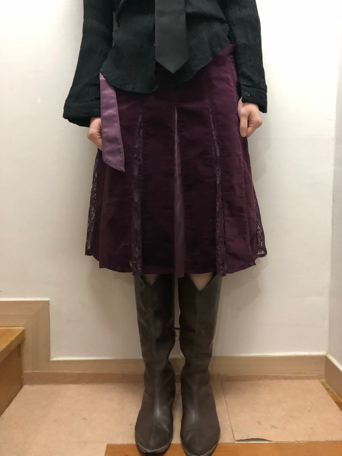빈티지 퍼플 플리츠 스커트 상품이미지4