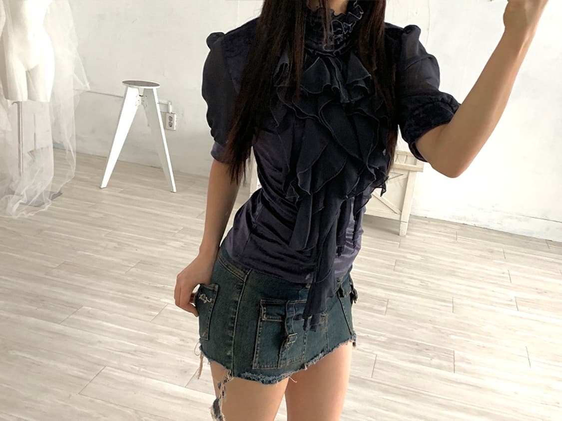 Muted purple ruffle velvet blouse 상품이미지7