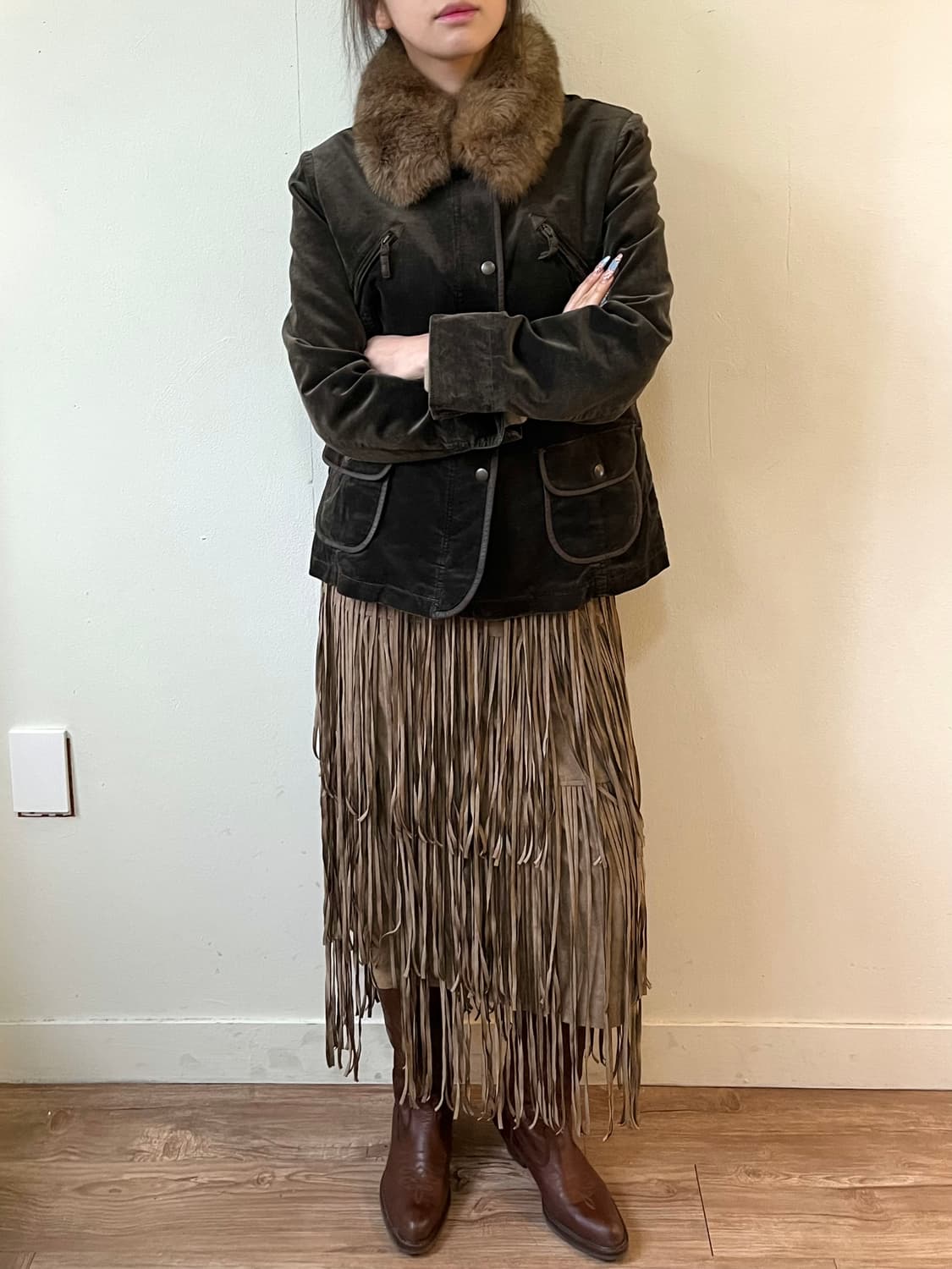 Chris montez 브라운 벨벳 퍼 자켓 상품이미지6