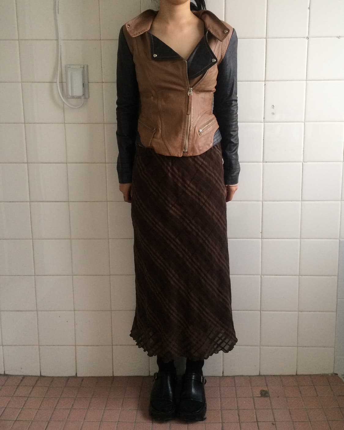 Color mixed leather rider jacket 상품이미지1