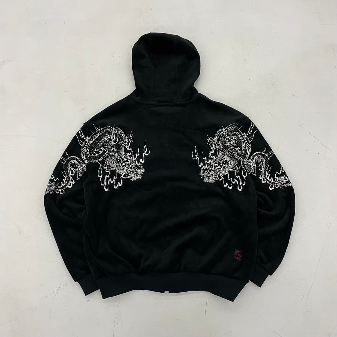 카라쿠리 타마시 드래곤 용 자수 오리엔탈 벨루어 후드집업 상품이미지1