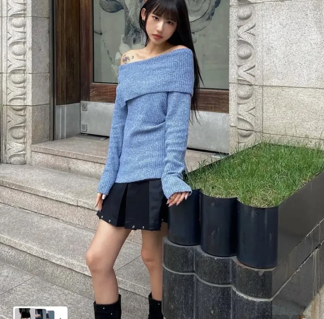 당일배송) 엔와이엑스엑스 nyxx 레더 코튼 플리츠 스커트 블랙 s 상품이미지4