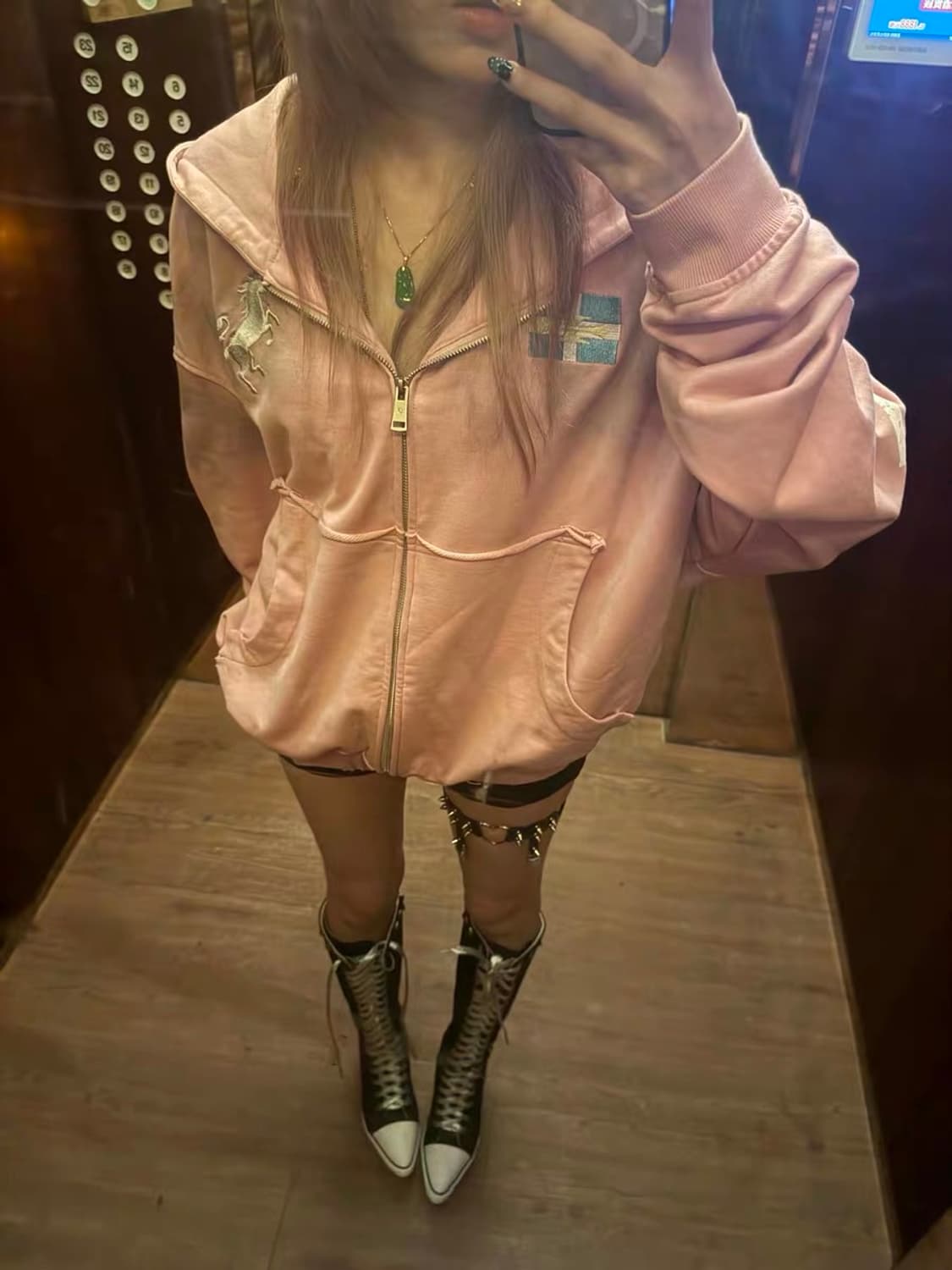 Dust Wash Pink Rider Zip Hoddie 상품이미지4